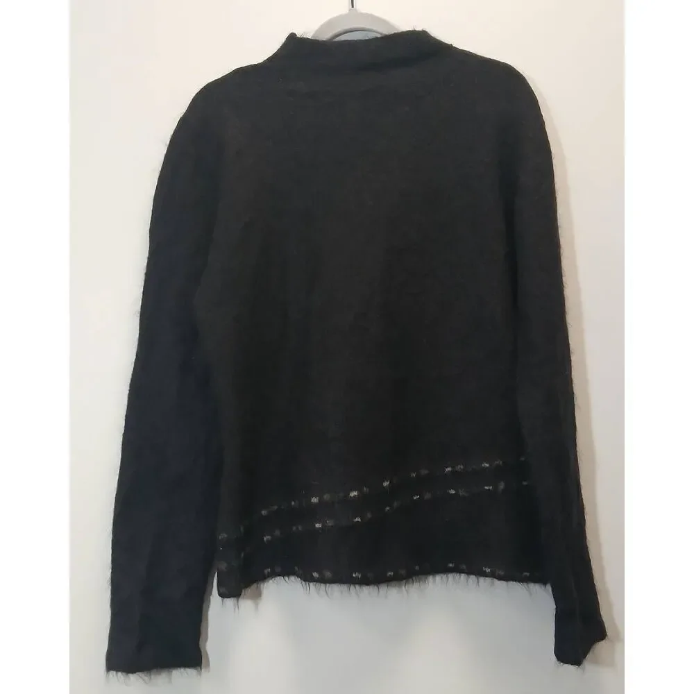 Migoscha womens medium sweater super kid mohair Italian black tan mockneck